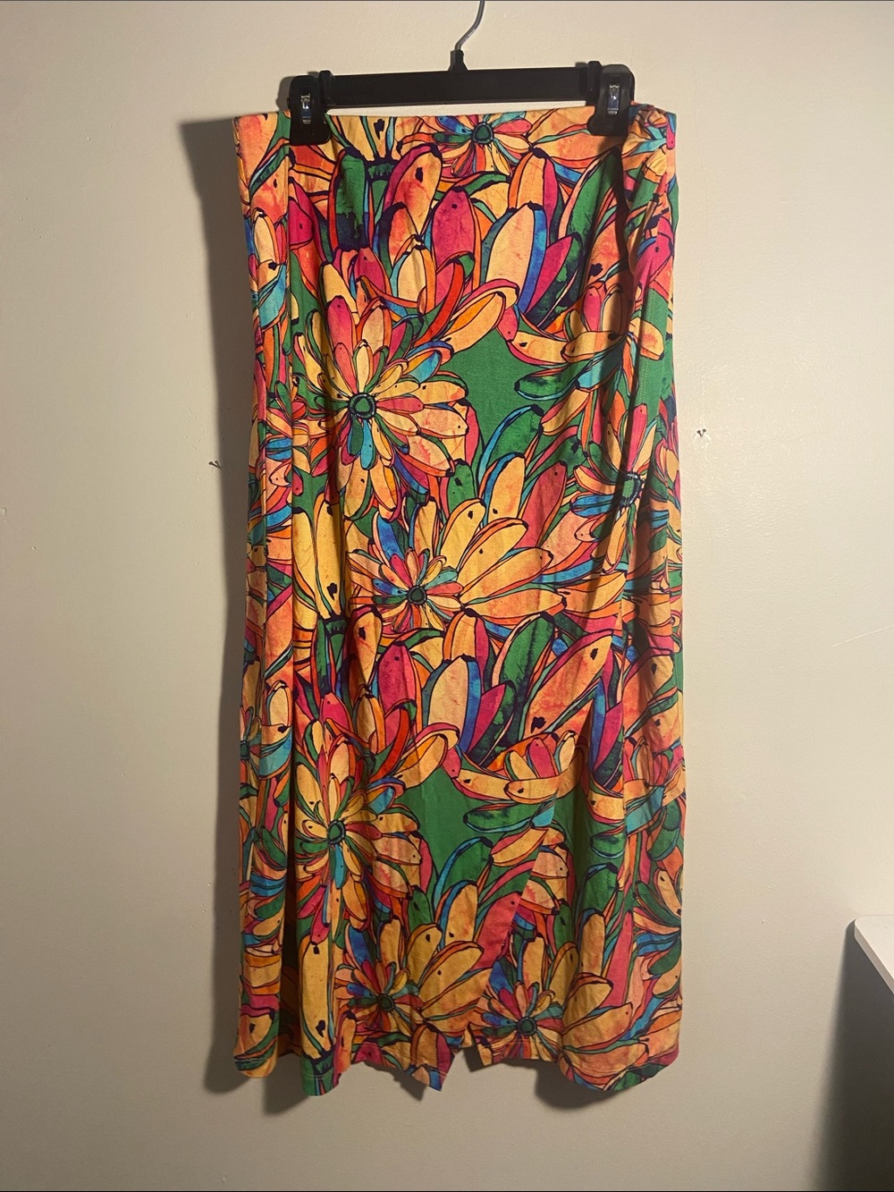 Vibrant Floral Midi Skirt in Green and Yellow